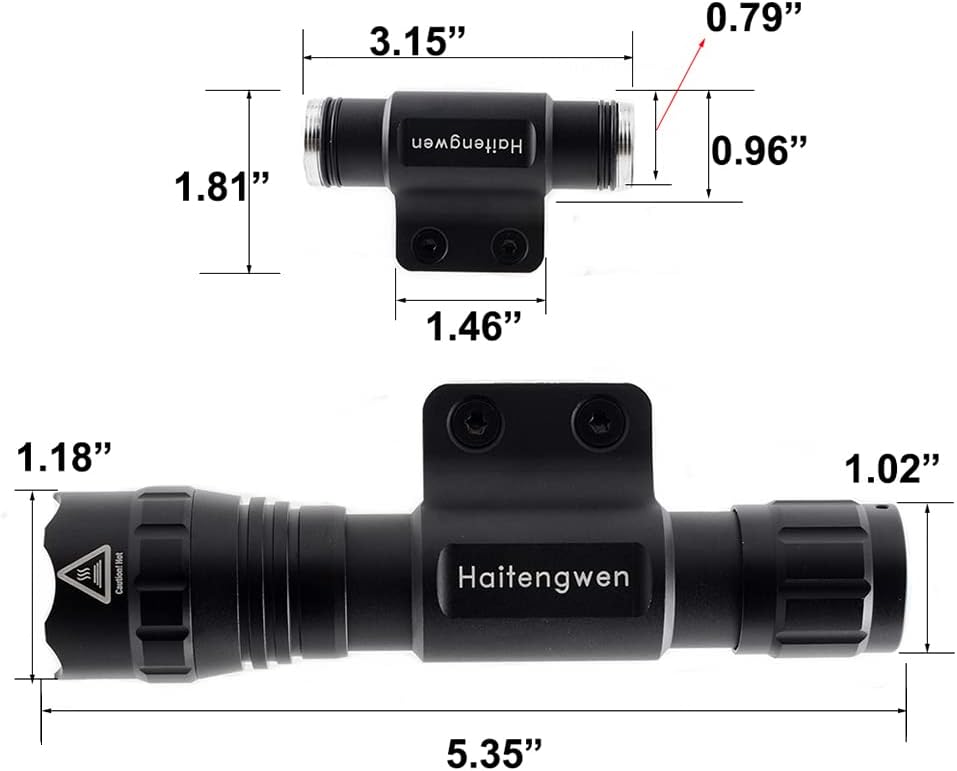 Green 540nm Rail Mounted Predator Flashlight, Rechargeable 18650, Pack of 2 Q816