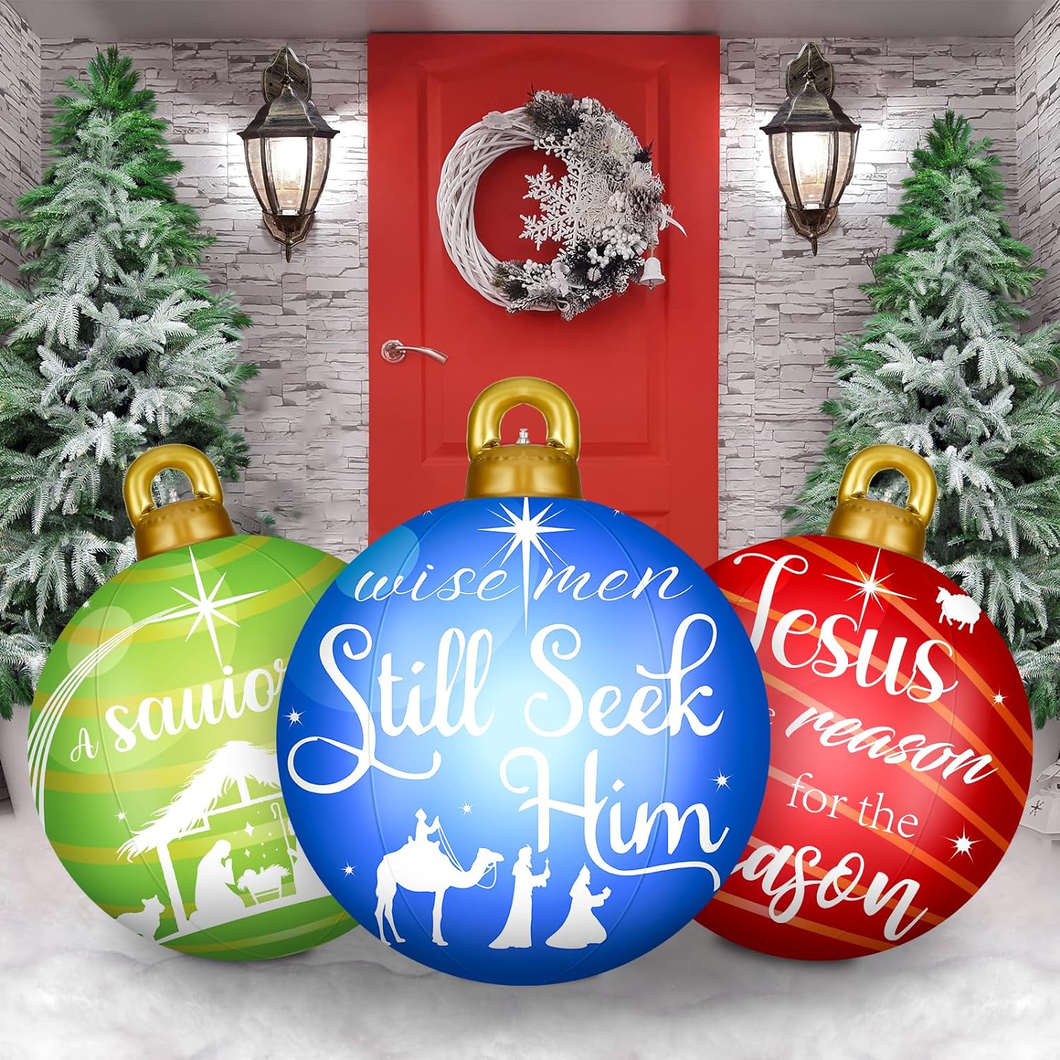 3 Pcs 24 Inch Giant Inflatable Christmas Ball PVC Outdoor Decorations K74759