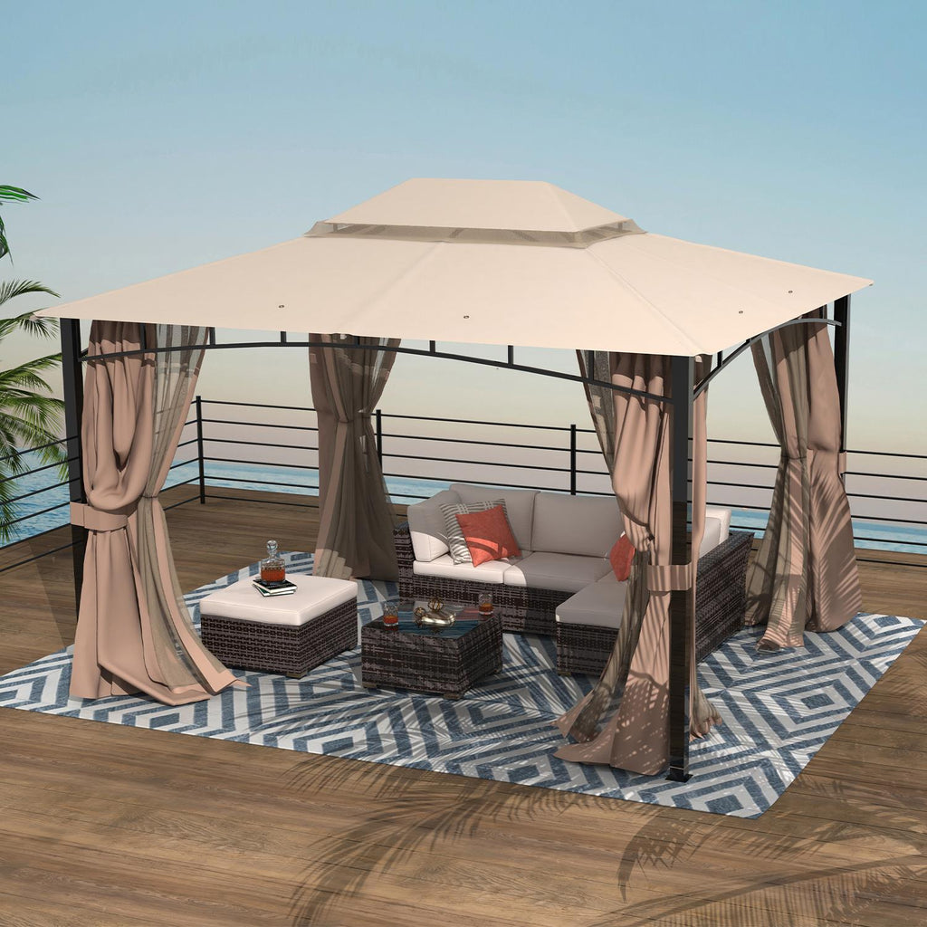 Sand Double Roof Patio Gazebo with Mosquito Netting U937