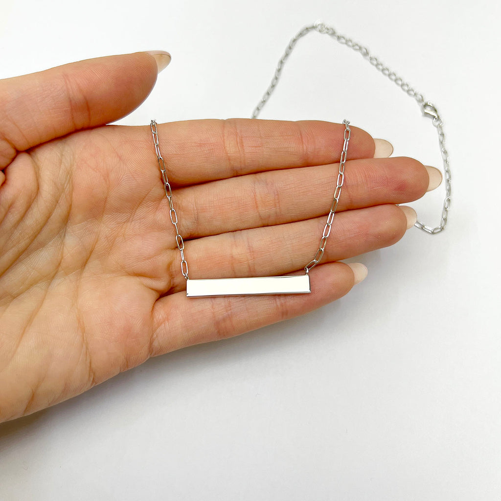 Gold Over Silver Paperclip Bar Pendant Necklace 16"-18" H58213