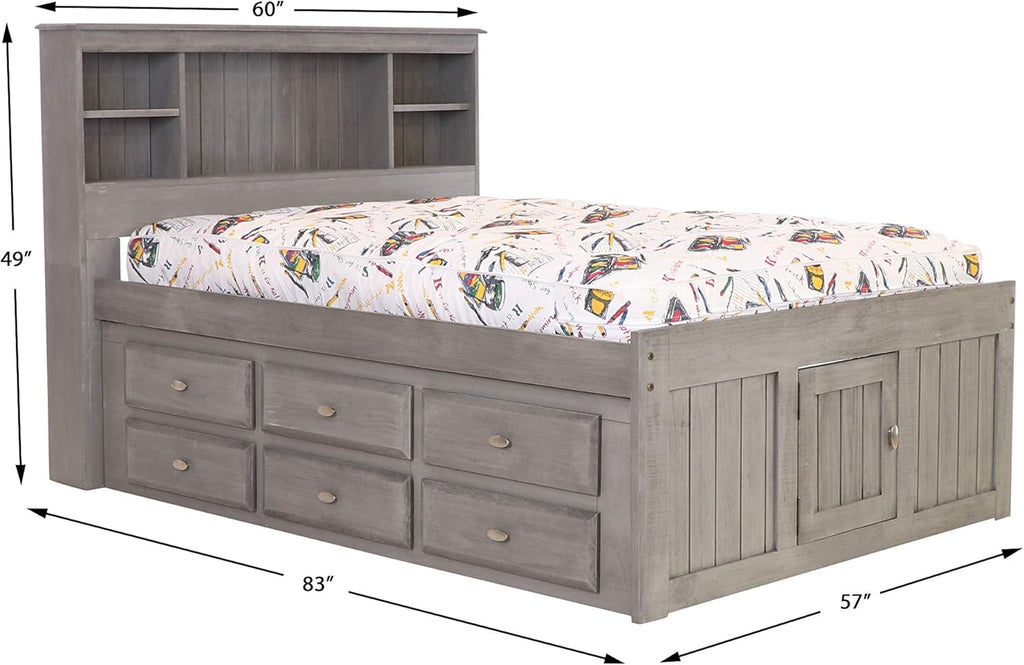 Charcoal Full Size Bookcase Captain Bed with 6 Drawer Storage B6129