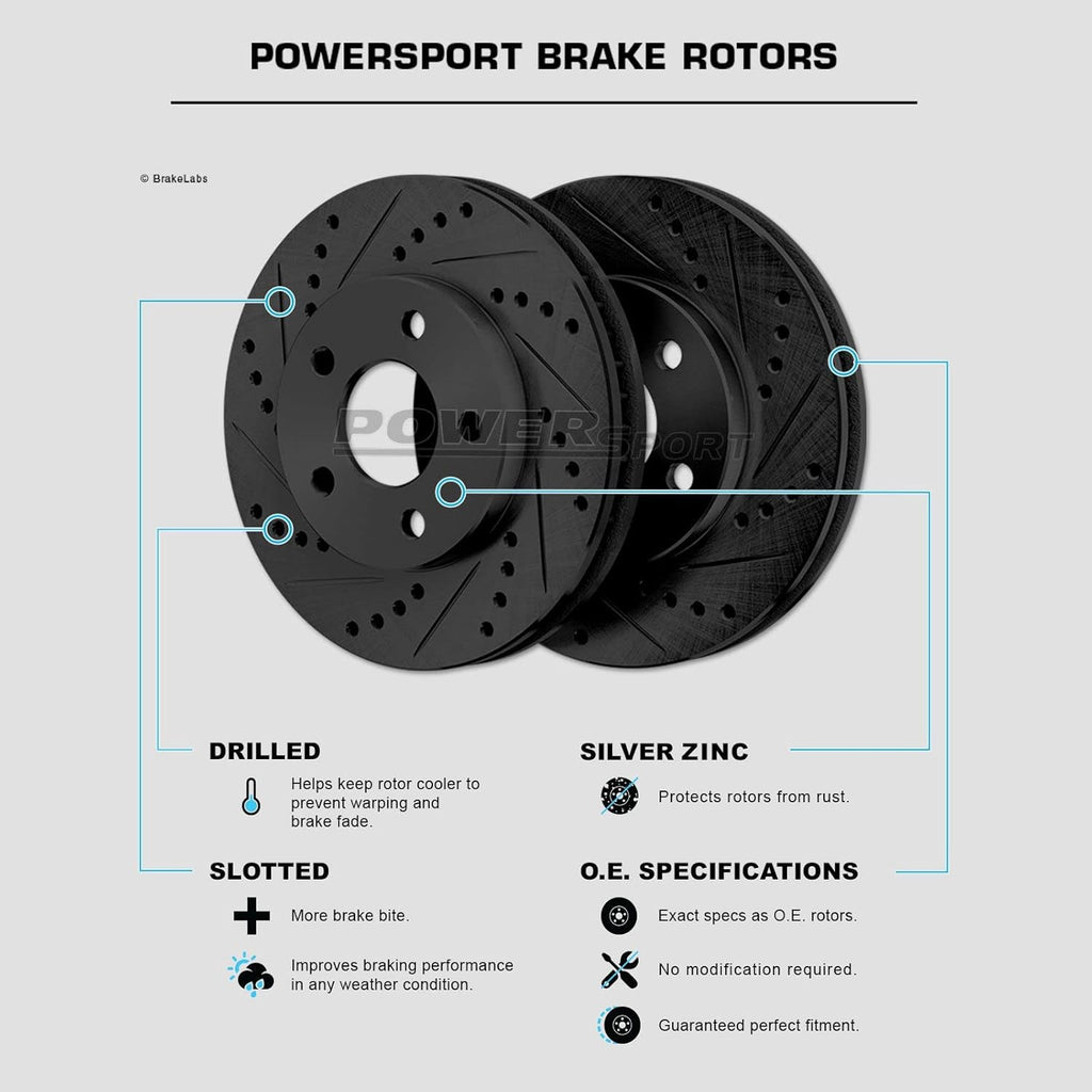 Black Drilled Slotted Brake Rotors and Semi Metallic Brake Pads M628621