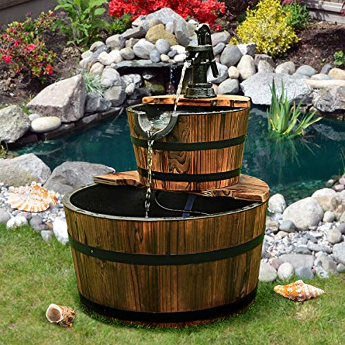 2-Tier Barrel Waterfall Fountain with Electric Pump G164003