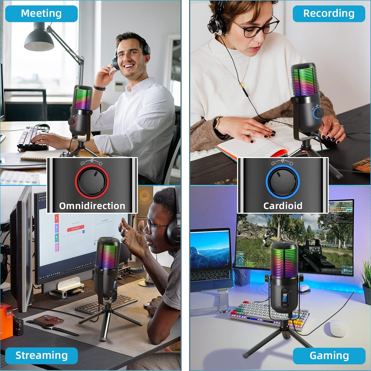 RGB Gaming Condenser Microphone with Tripod Stand, Cardioid, Pack of 2 X980