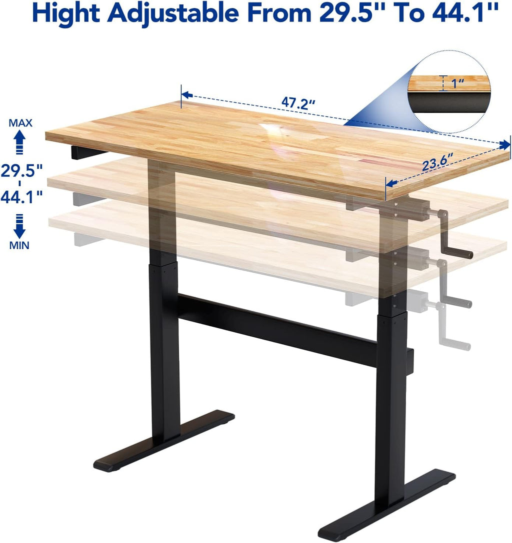 Height-Adjustable Work Table with Crank Handle, 500-lb Capacity Rubberwood Top T98598