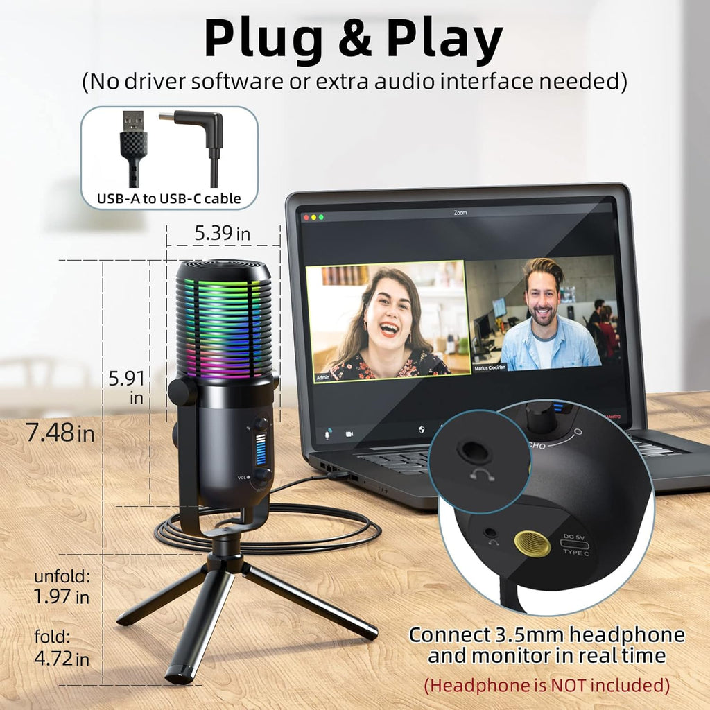RGB Gaming Condenser Microphone with Tripod Stand, Cardioid, Pack of 2 X980