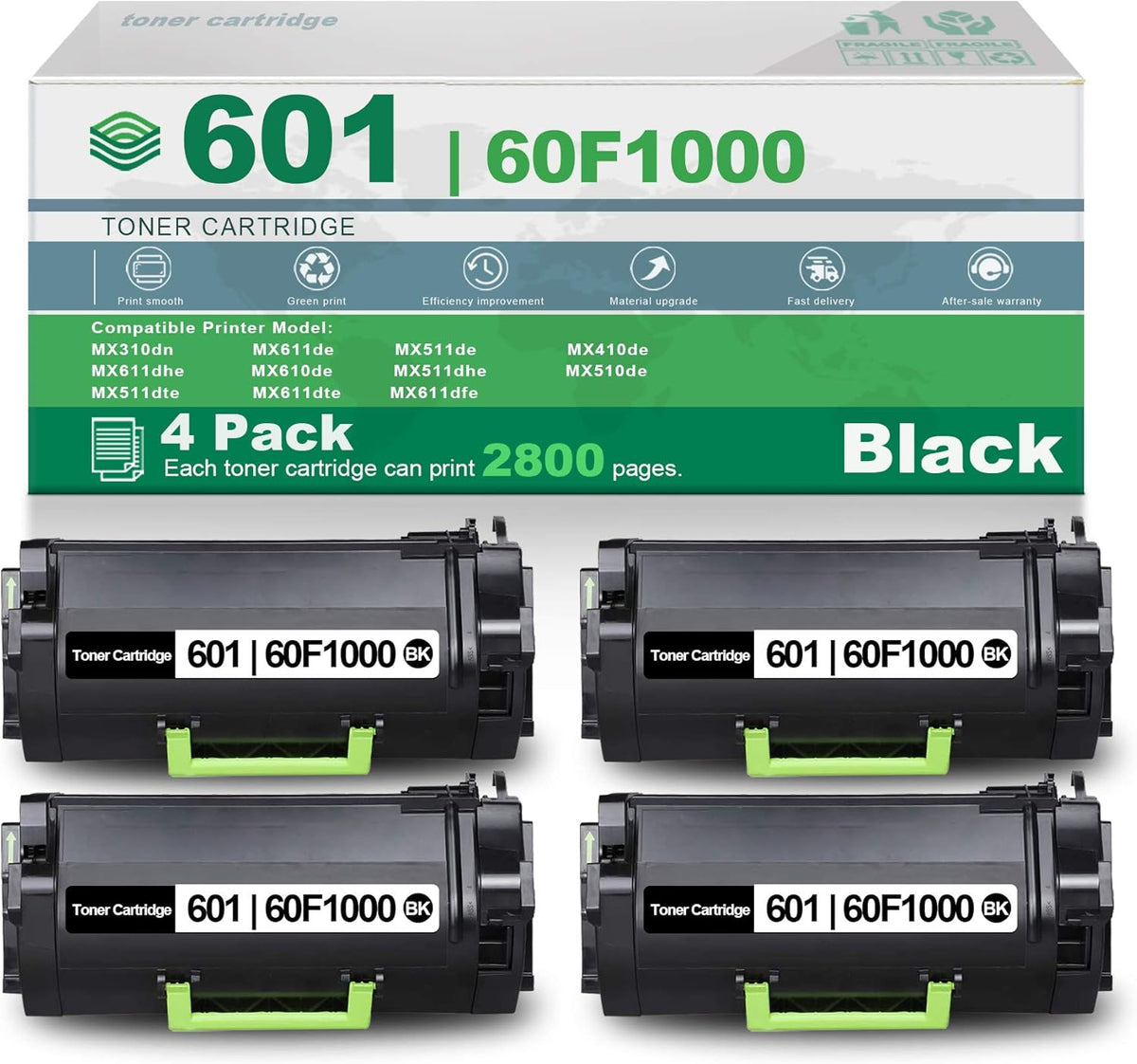 4 Pack Black Remanufactured Toner Cartridge for Lexmark Printer P78504