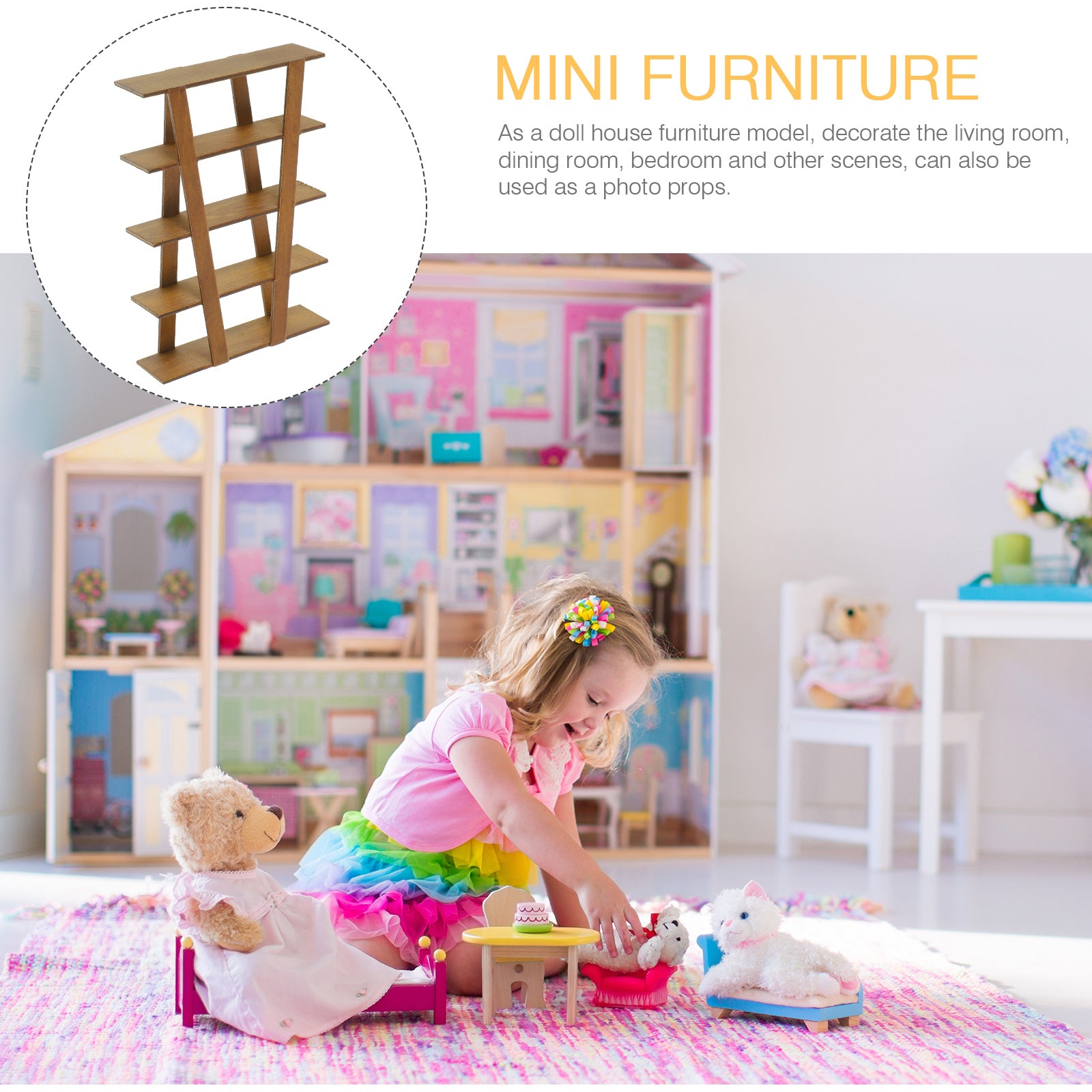 Walnut Wooden Dollhouse Cabinet Bookshelf U990864