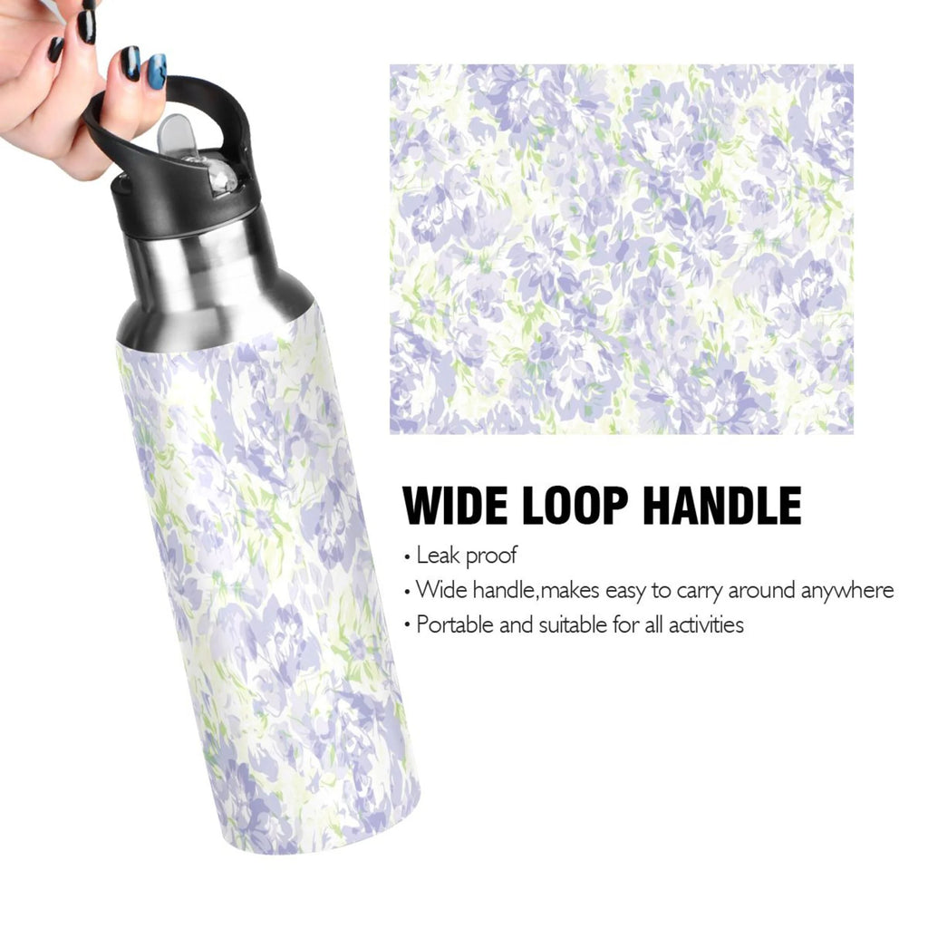 Purple Green Floral Stainless Steel Water Bottle with Straw Lid 20 OZ C688