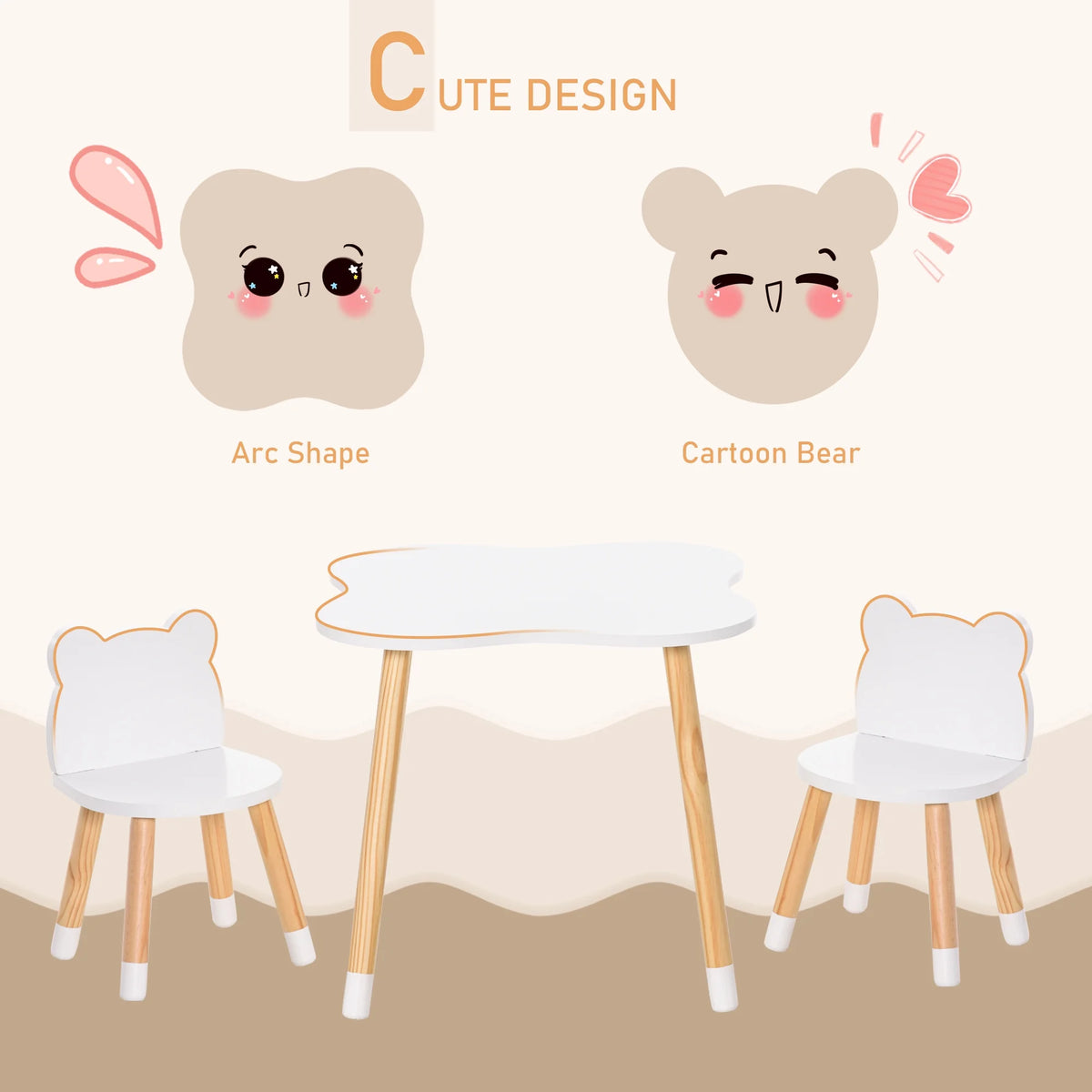 White Wooden Kids Table and 2 Chairs Set E994967