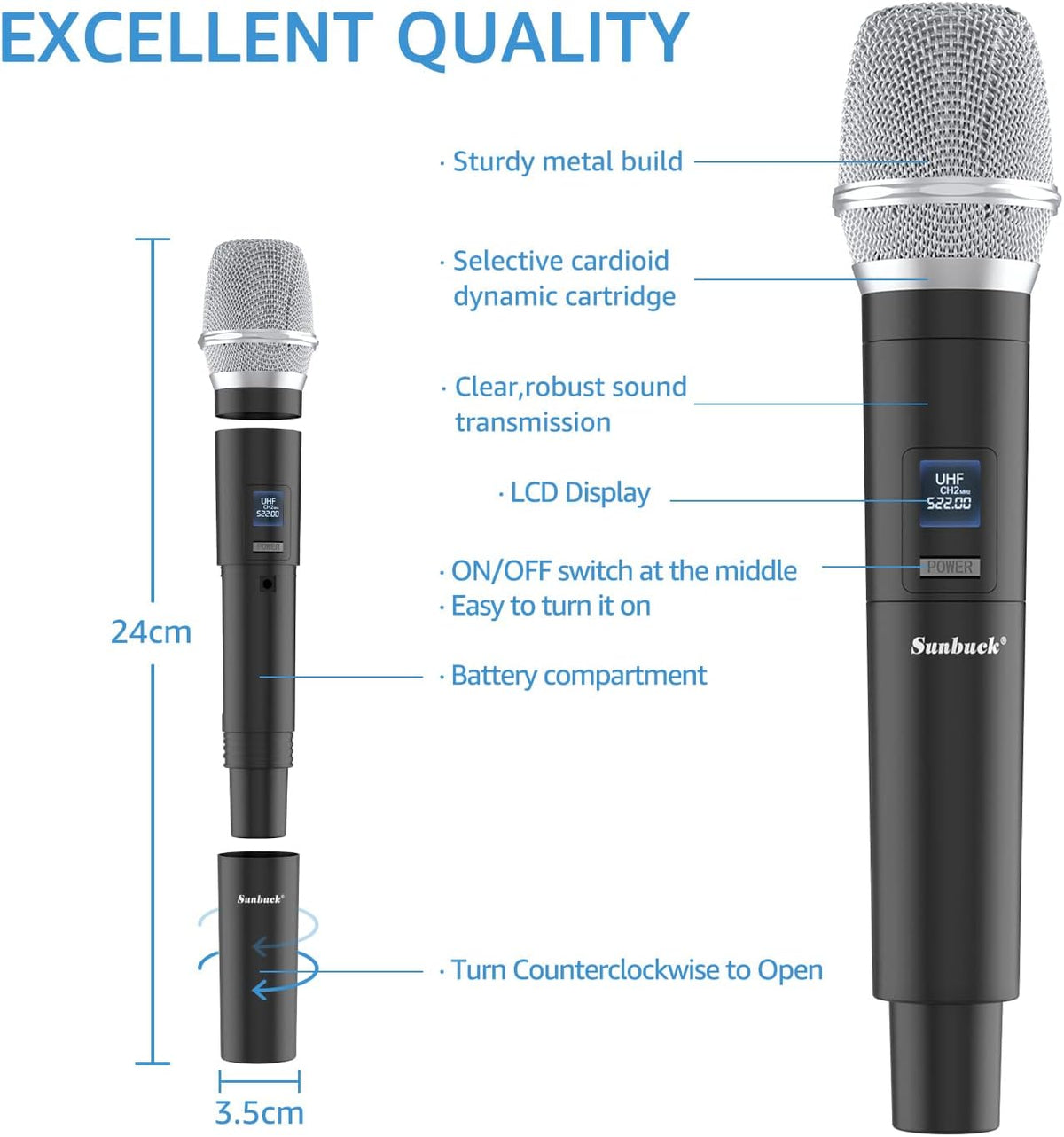 Portable Wireless UHF Karaoke Microphone with 2 Handheld Mics, 280ft Range, Pack of 2 T6052