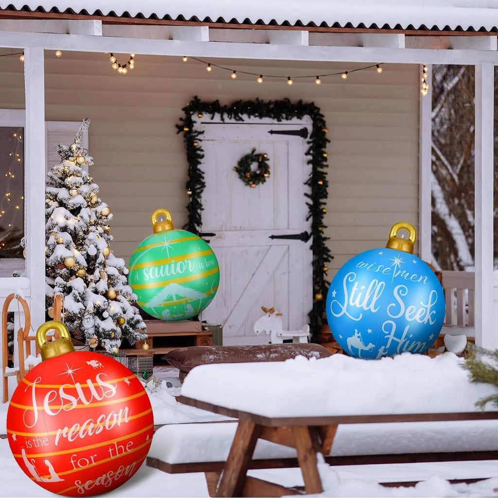 3 Pcs 24 Inch Giant Inflatable Christmas Ball PVC Outdoor Decorations K74759
