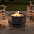 Black Hexagonal Smokeless Fire Pit with PVC Cover and Fire Poker D88520