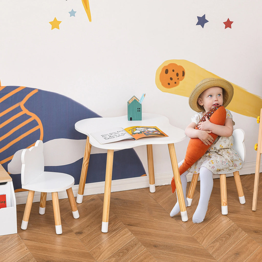 White Wooden Kids Table and 2 Chairs Set E994967