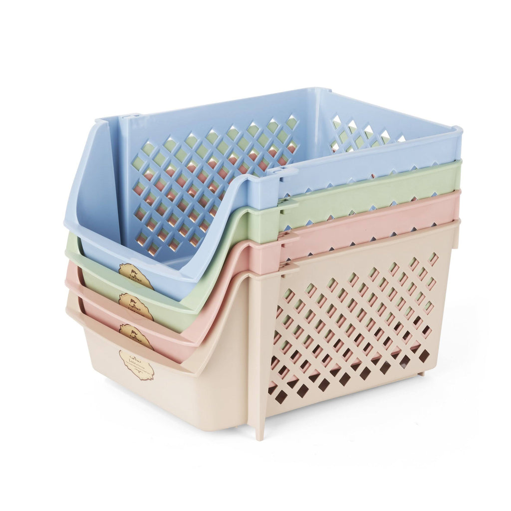 Stackable Plastic Storage Baskets Set of 4 Blue X438