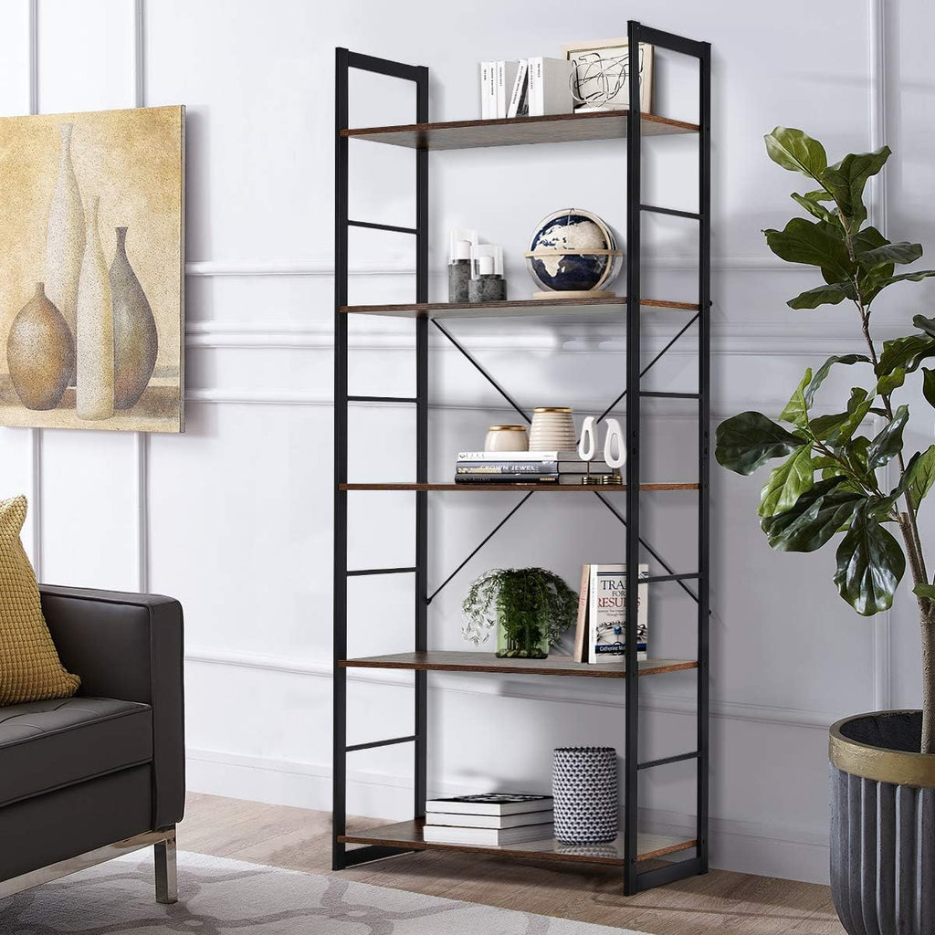 4 Tier Rustic Wood and Metal Frame Bookshelf R733