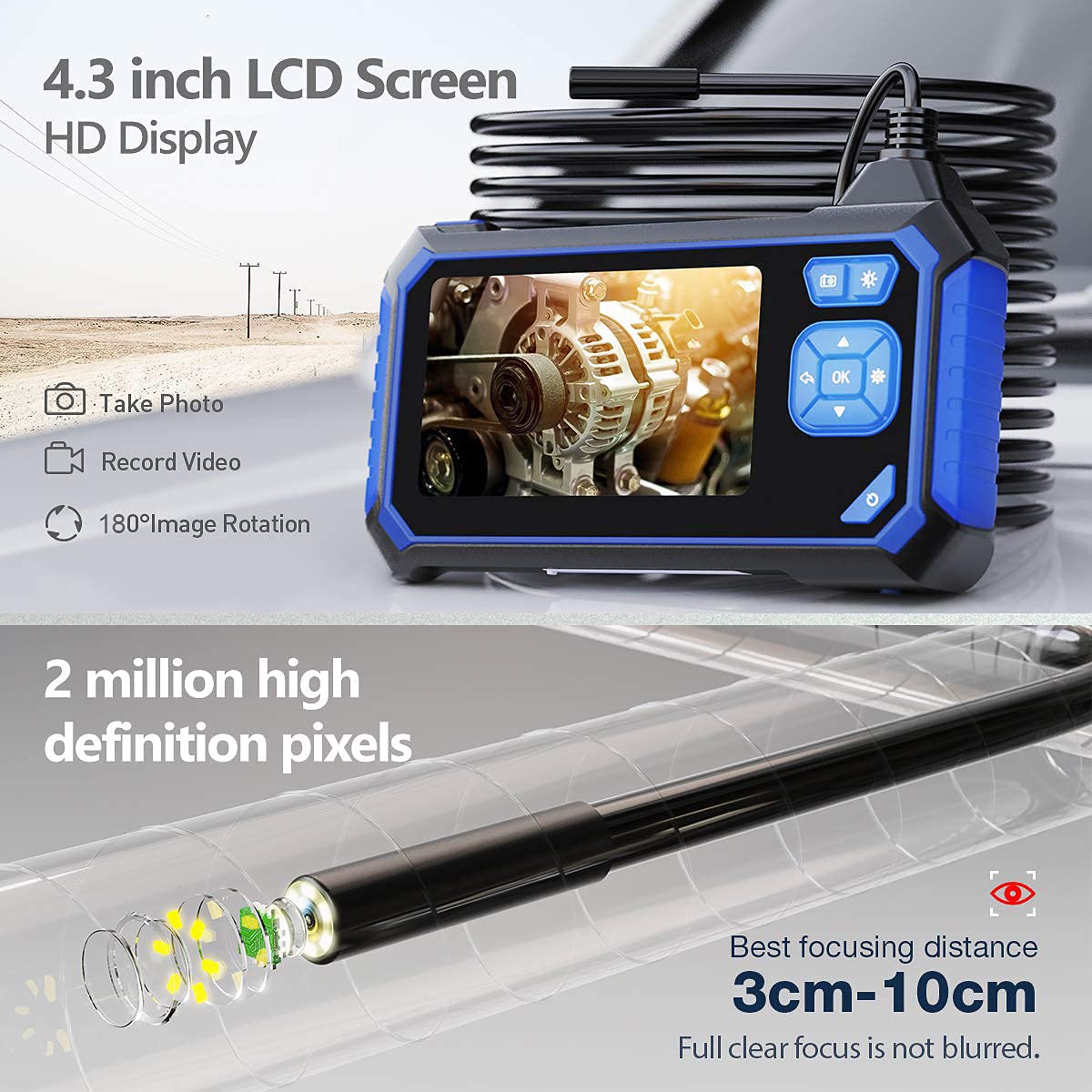 IP67 Waterproof Sewer Inspection Camera with 16.5FT Semi-Rigid Cable I354857