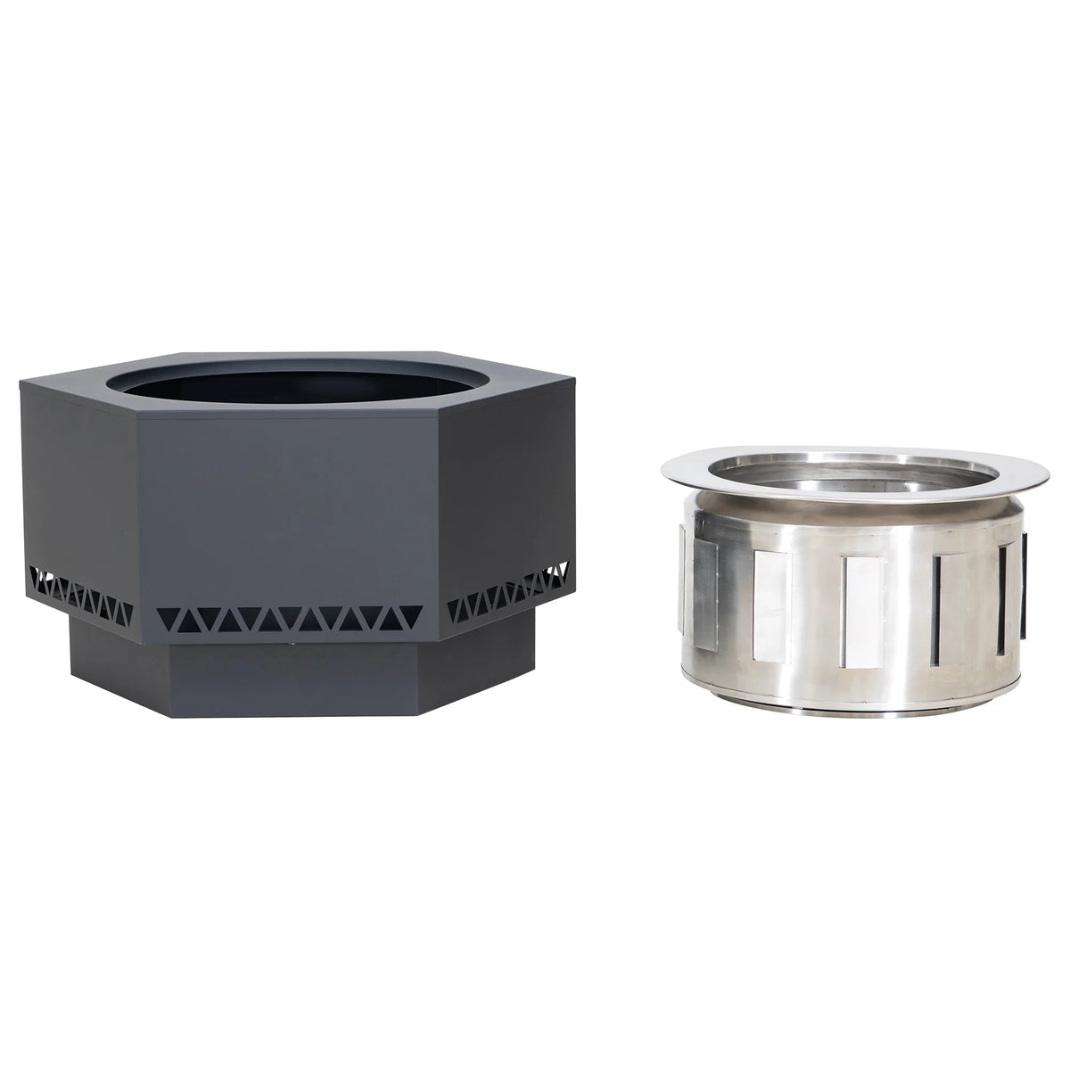 Black Hexagonal Smokeless Fire Pit with PVC Cover and Fire Poker D88520