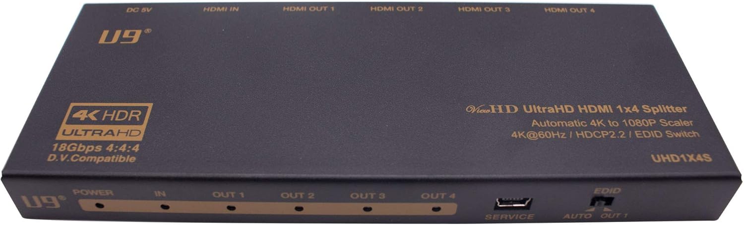 1 in 4 Out HDMI 2.0 4K Splitter with 4K to 1080P Downscaler X507