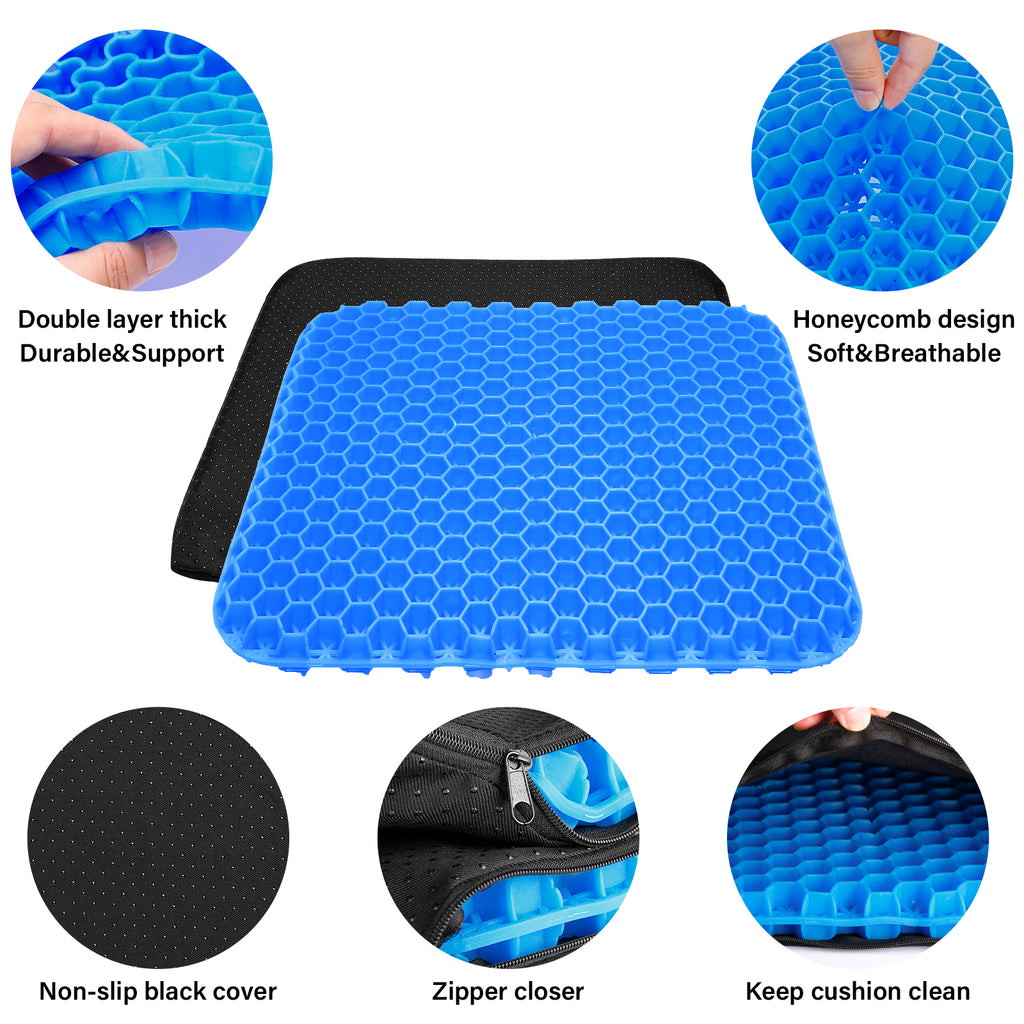 Gel Kayak Seat Cushion with Washable Non-Slip Cover, Waterproof Double Thicken Layer, Breathable Honeycomb Design, 14.9inch*12.9inch*1.1inch C15705