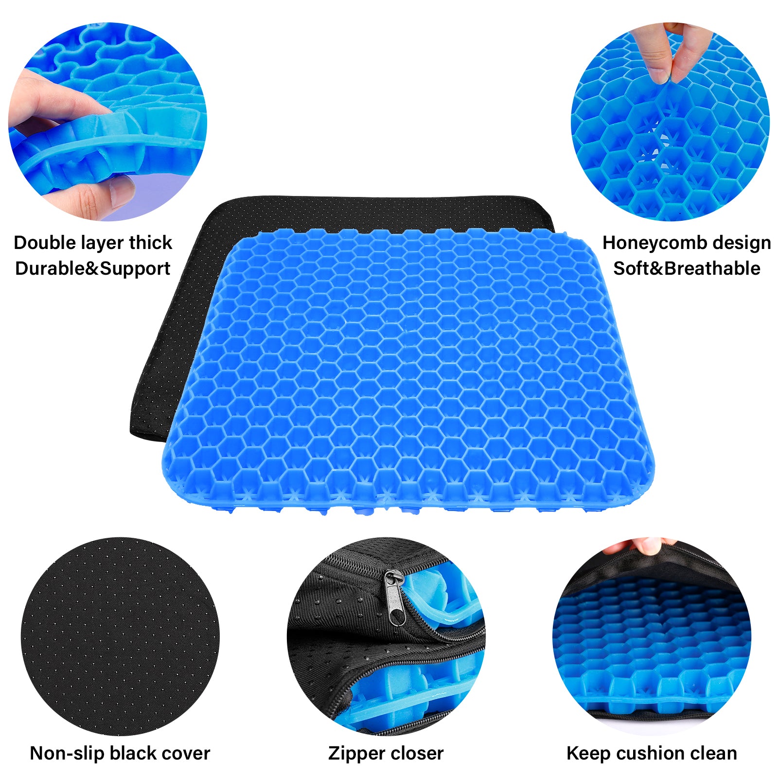 Gel Kayak Seat Cushion with Washable Non-Slip Cover, Waterproof Double Thicken Layer, Breathable Honeycomb Design, 14.9inch*12.9inch*1.1inch C15705