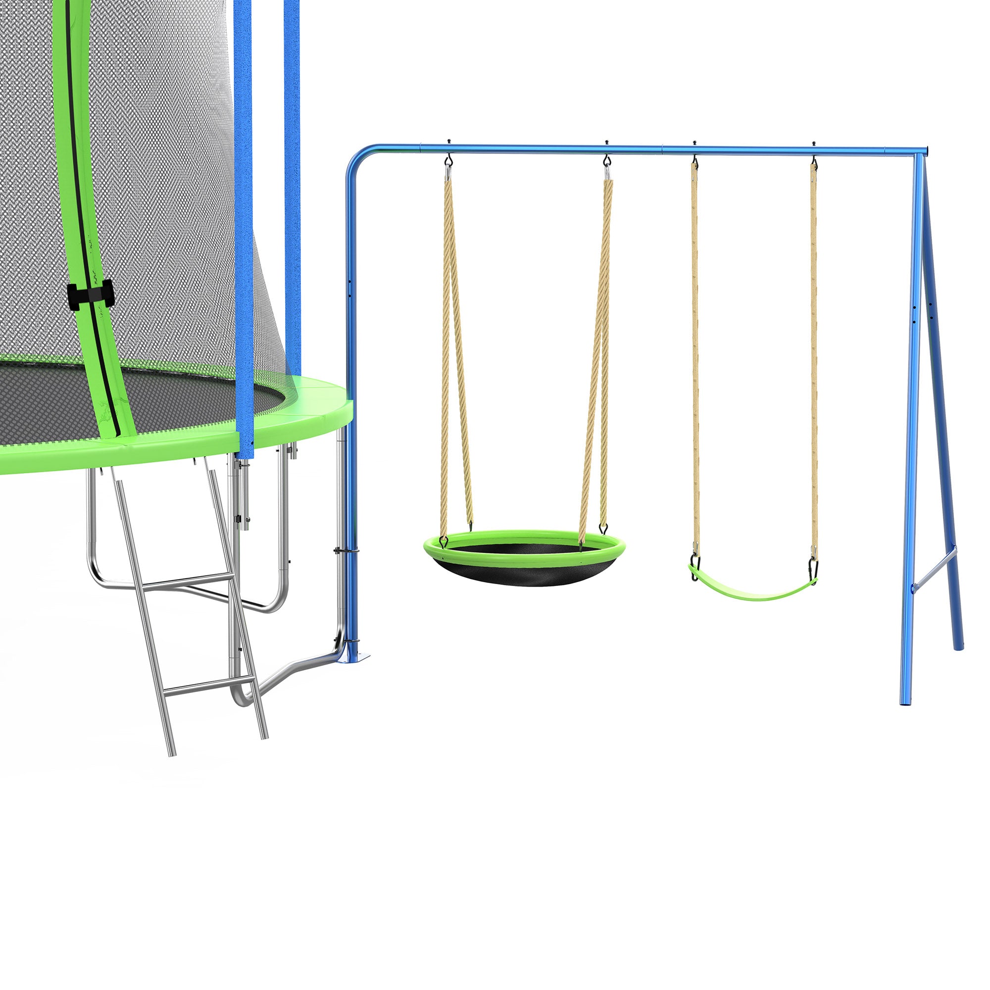 Blue 14FT Trampoline with Basketball Hoop Safety Enclosure Net Z57377