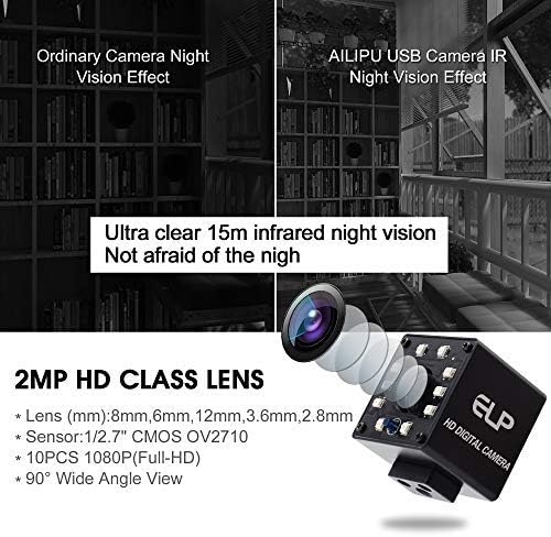 2MP Night Vision Webcam HD 1080P 100fps USB Camera with 1/2.7 CMOS OV2710, 3.6mm Lens Monitor Infrared Web Camera with IR Cut and 10PCS Led Board USB Camera W2778