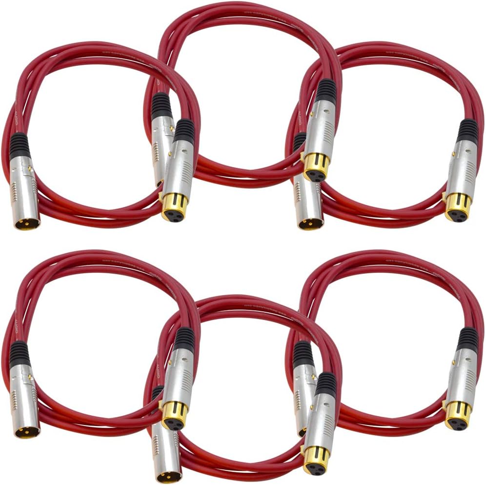 6 Pack 6 Foot Gold Plated Orange XLR Microphone Cable R49635
