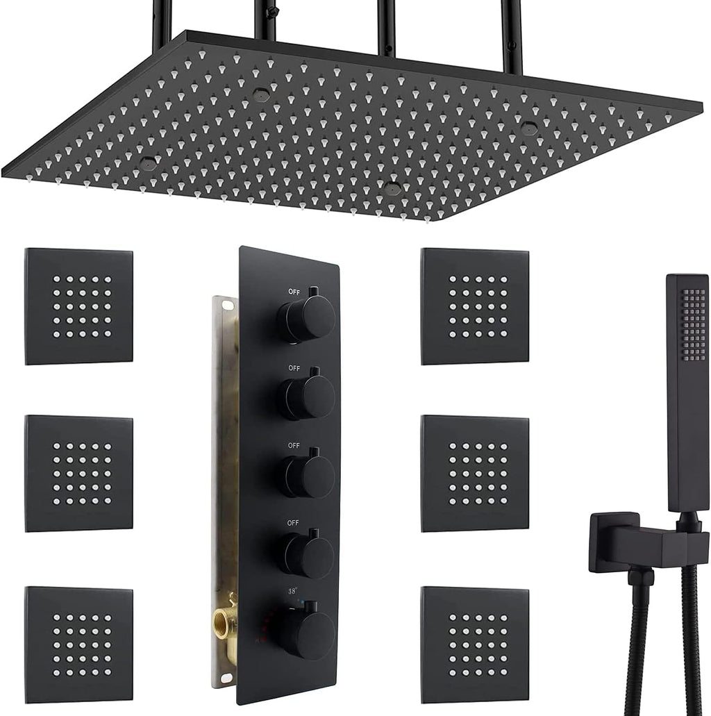 Matte Black 20 inch Thermostatic Brass Shower System with Handheld Y85447