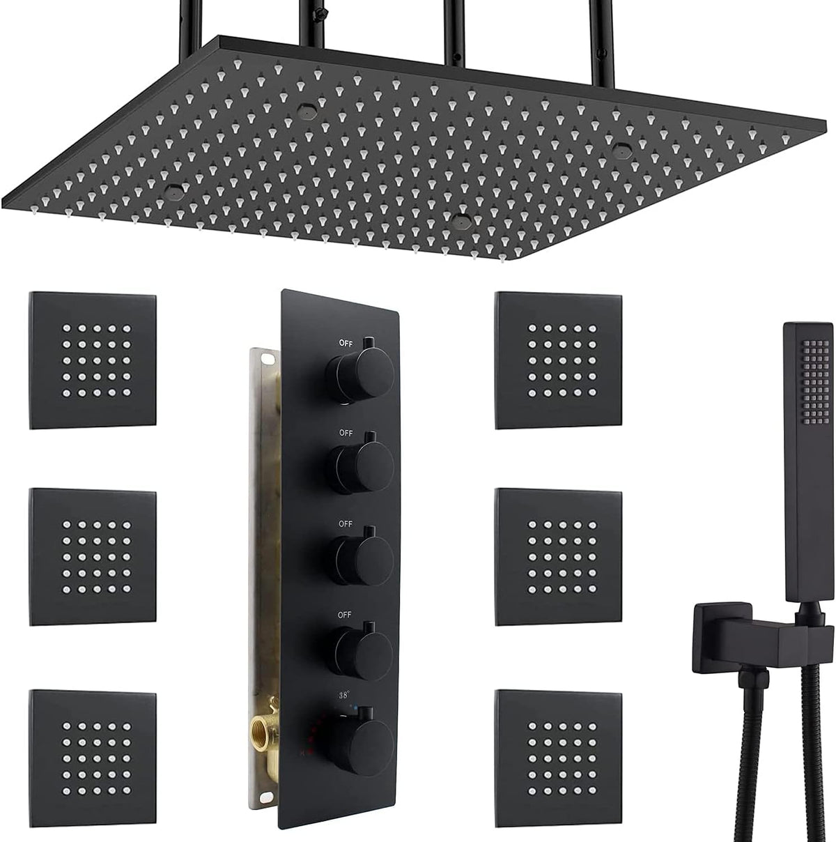 Matte Black 20 inch Thermostatic Brass Shower System with Handheld Y85447
