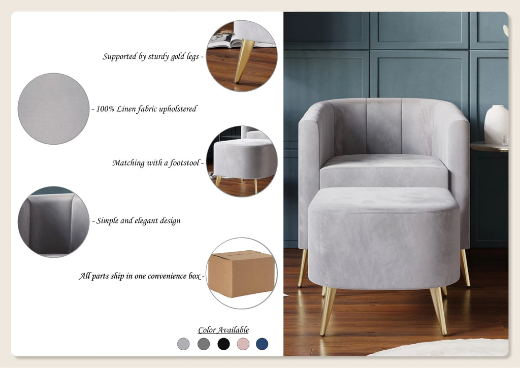 Navy Blue Velvet Accent Chair with Stool A7153