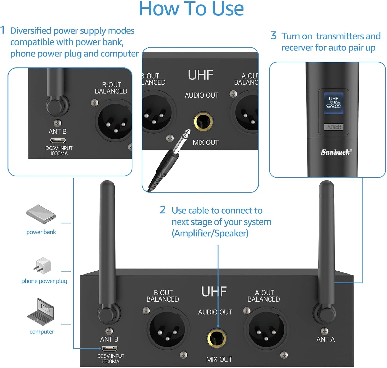 Portable Wireless UHF Karaoke Microphone with 2 Handheld Mics, 280ft Range, Pack of 2 T6052