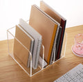 Clear Acrylic Magazine File Holder Desk Organizer with 3 Vertical Compartments, Transparent, Pack of 2 U7556