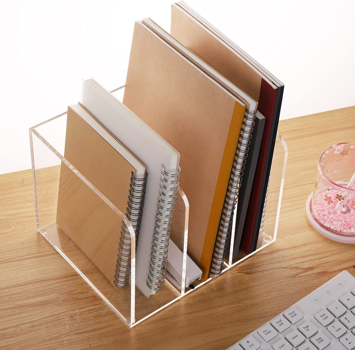 Clear Acrylic Magazine File Holder Desk Organizer with 3 Vertical Compartments, Transparent, Pack of 2 U7556