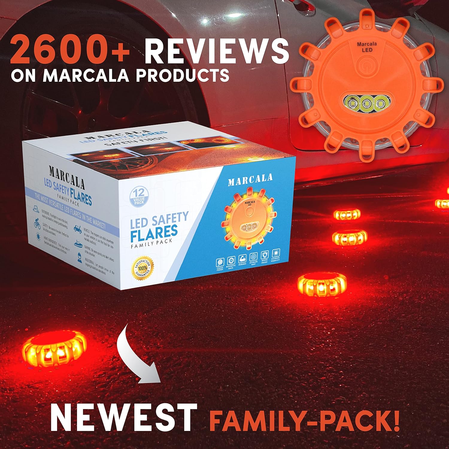 LED Safety Flare Emergency Lights, 12-Pack K532549