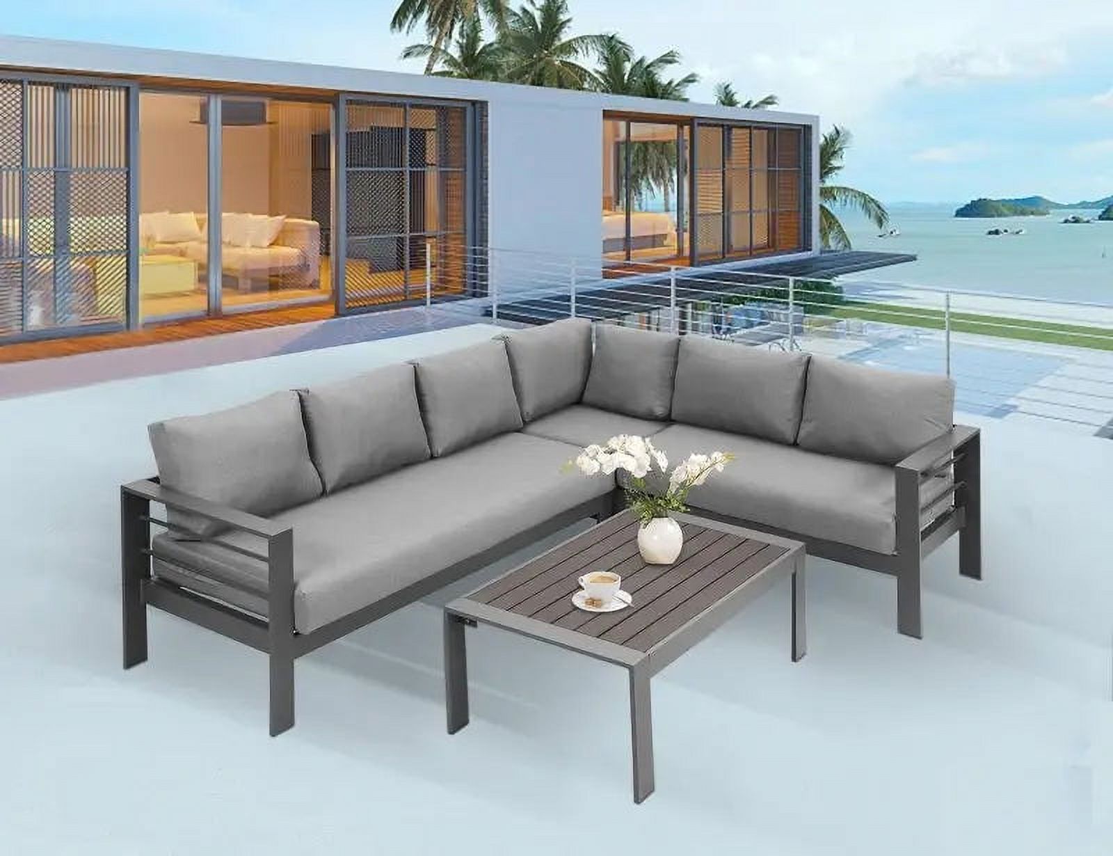 Grey Aluminum Corner Sectional Sofa with Dark Grey Cushions S628680