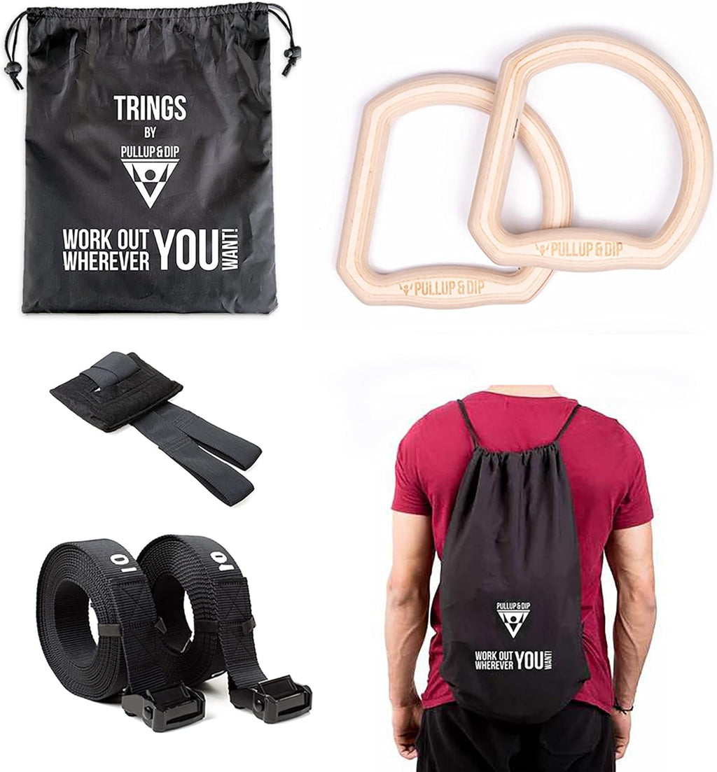 Wooden Gymnastic Rings with Carry Bag W8165