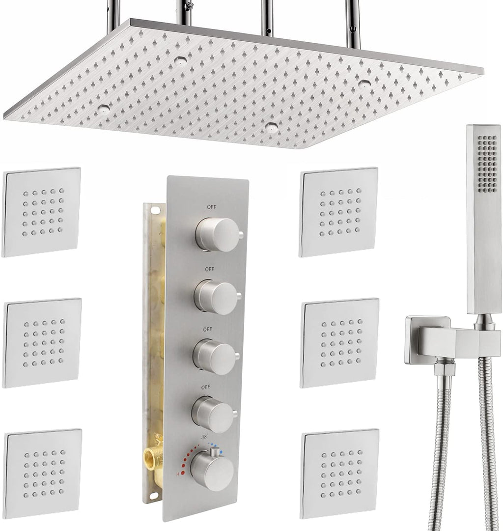 Matte Black 20 inch Thermostatic Brass Shower System with Handheld Y85447