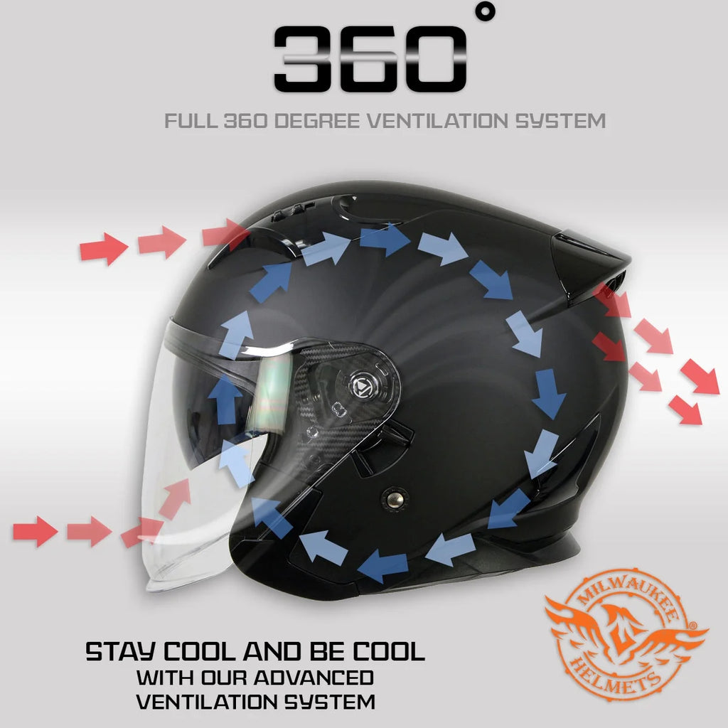 Matte Black Open Face 3/4 Helmet with Drop Down Tinted Visor Y1686