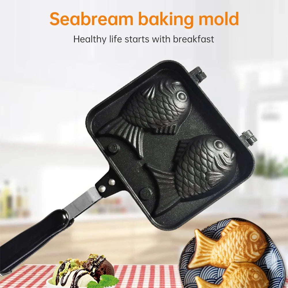 Fish-shaped Waffle Maker Mold, Aluminum Alloy Non-stick Handle Waffle Iron O871