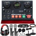Audio Interface with 2 Samson Microphones + Headphones + Pop Filters + Goose Neck Stands + Cleaning Cloth I408994