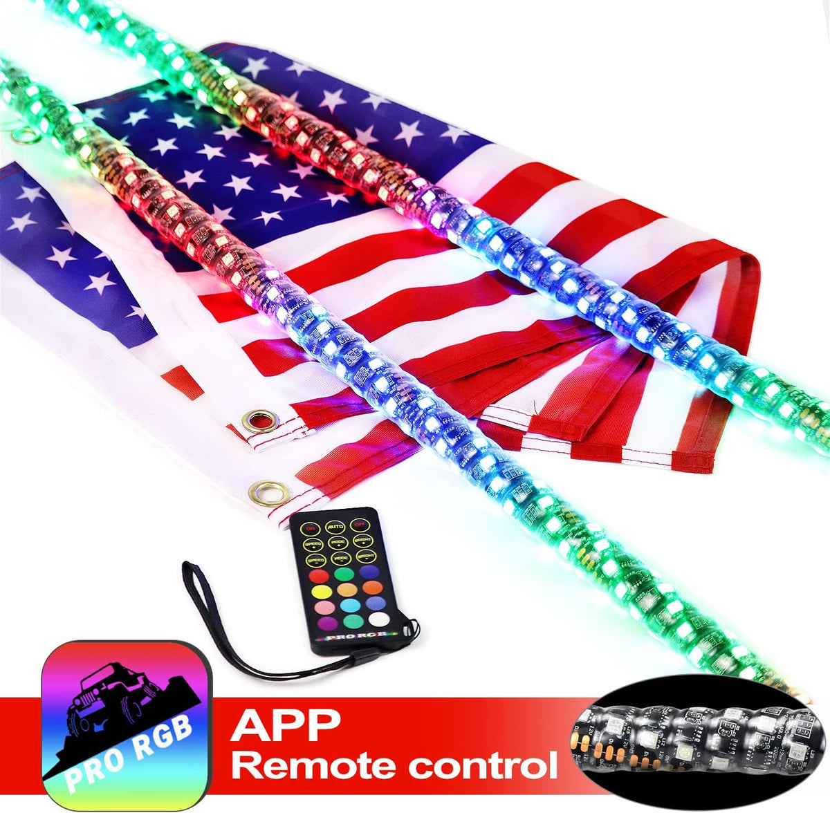 2 Pack 5FT Lighted Whips with Remote K872