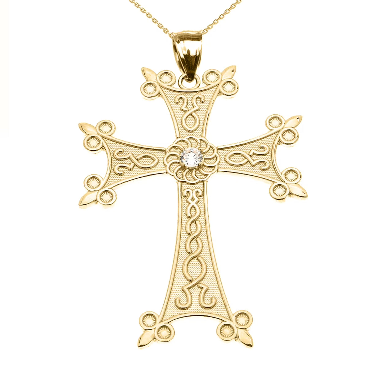 14K Yellow Gold Armenian Cross Pendant Necklace with 22" chain N814285