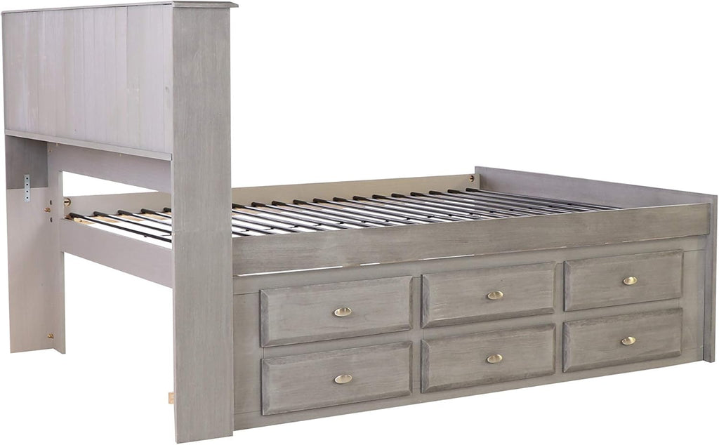 Charcoal Full Size Bookcase Captain Bed with 6 Drawer Storage B6129