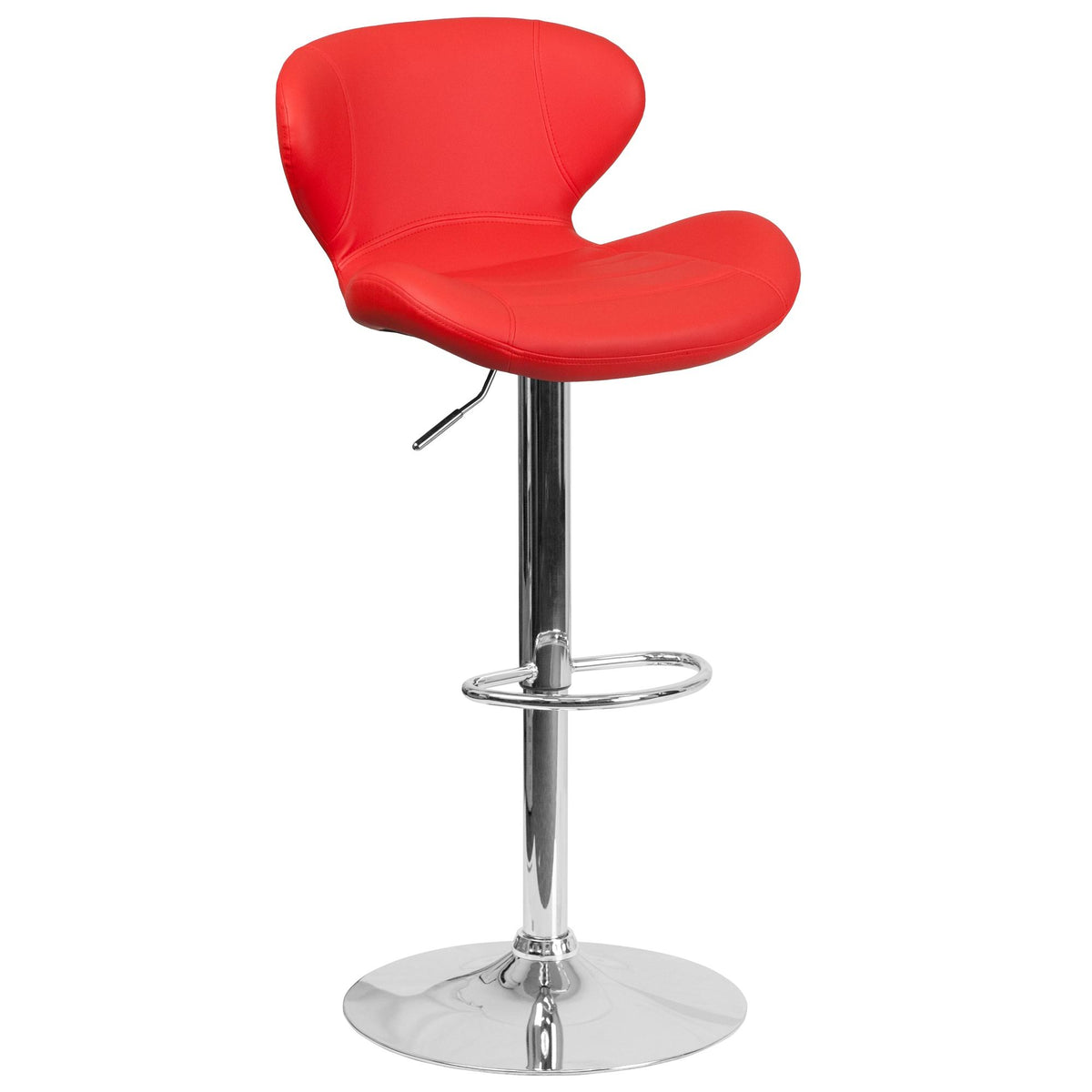 Red Adjustable Height Barstool with Curved Back and Chrome Base P685010