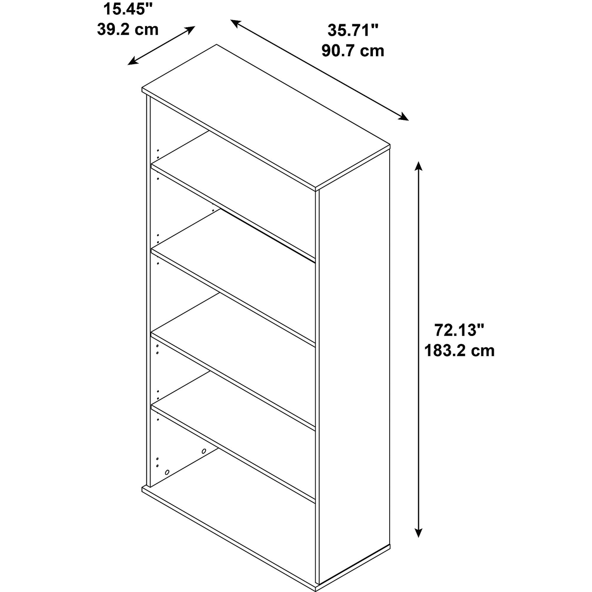 Natural Maple 5 Shelf Bookcase D390