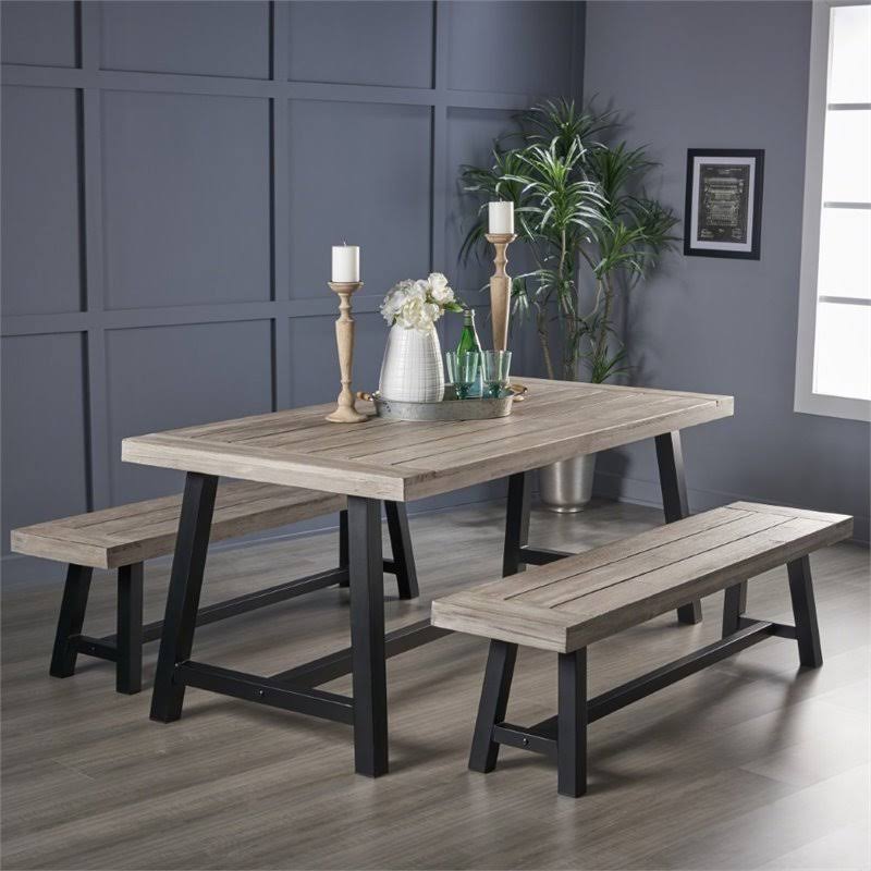 3 Piece Outdoor Acacia Wood Dining Set in Light Gray Z61930