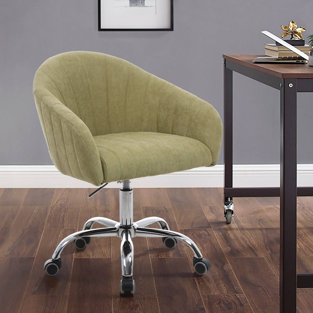 Camel Linen Upholstered Swivel Adjustable Height Task Chair Y587
