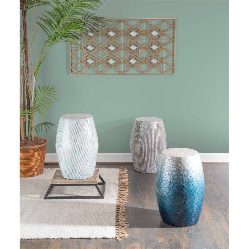 Light Blue Capiz Drum Table V878268