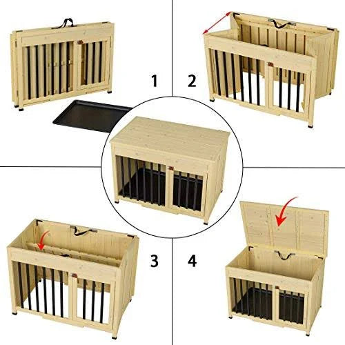 Foldable Wood Dog Crate with Tray R861